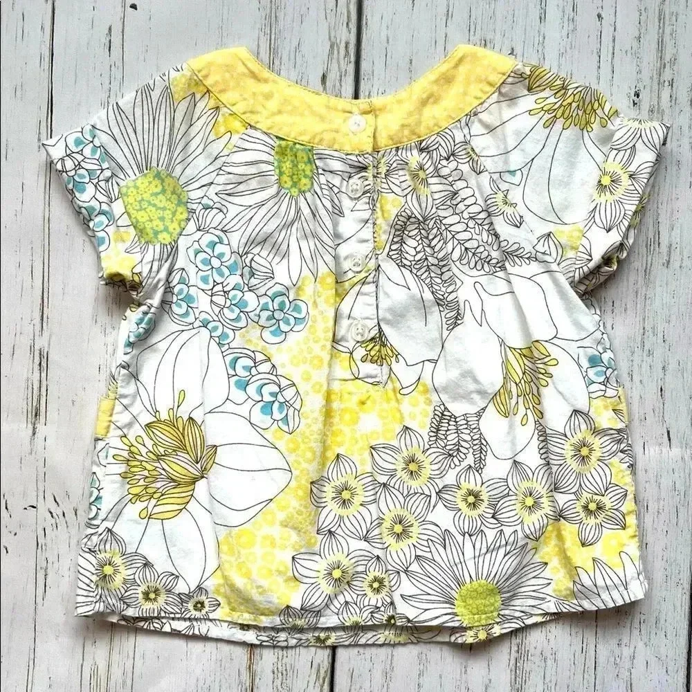 Old Navy yellow floral short sleeve top with rolled sleeves Size 12-18 months
